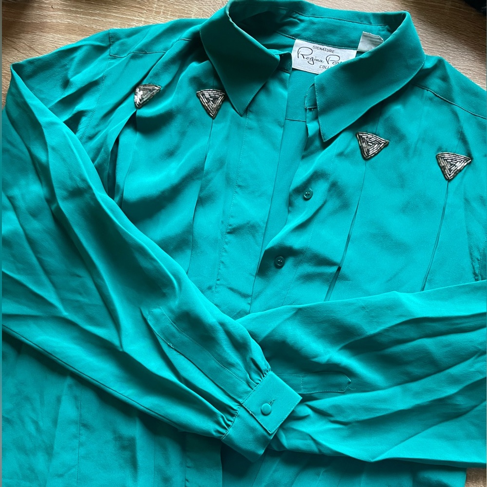 Teal Cowboycore Western Blouse